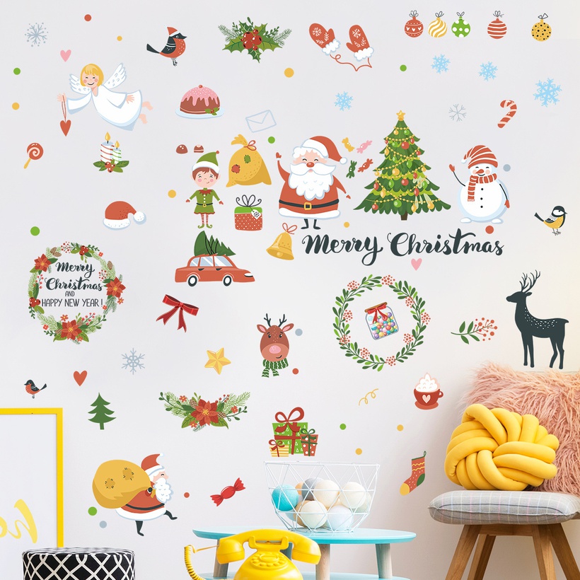 Santa Claus Snowman Christmas Tree Decoration Wall Sticker