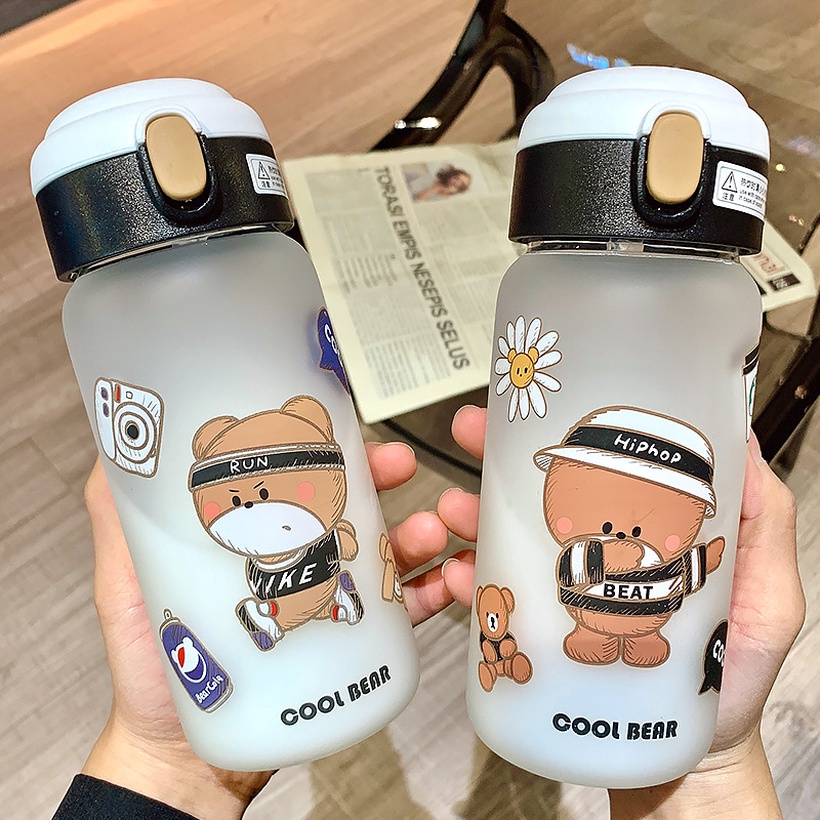 Cartoon Bear Straw Portable Glass Cup