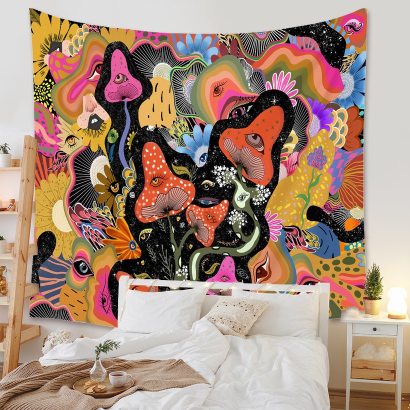 Bohemian Style Color Mushroom Pattern Room Decoration Tapestry