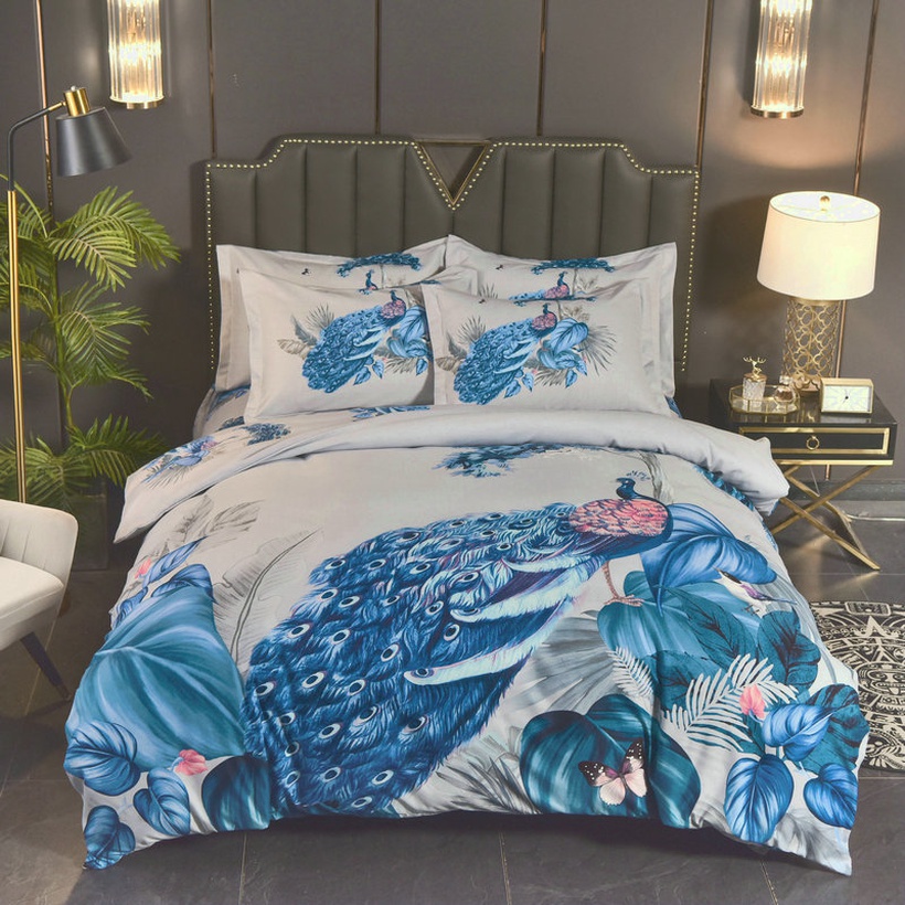 Peacock Printing Brushed Bedding Fourpiece Set