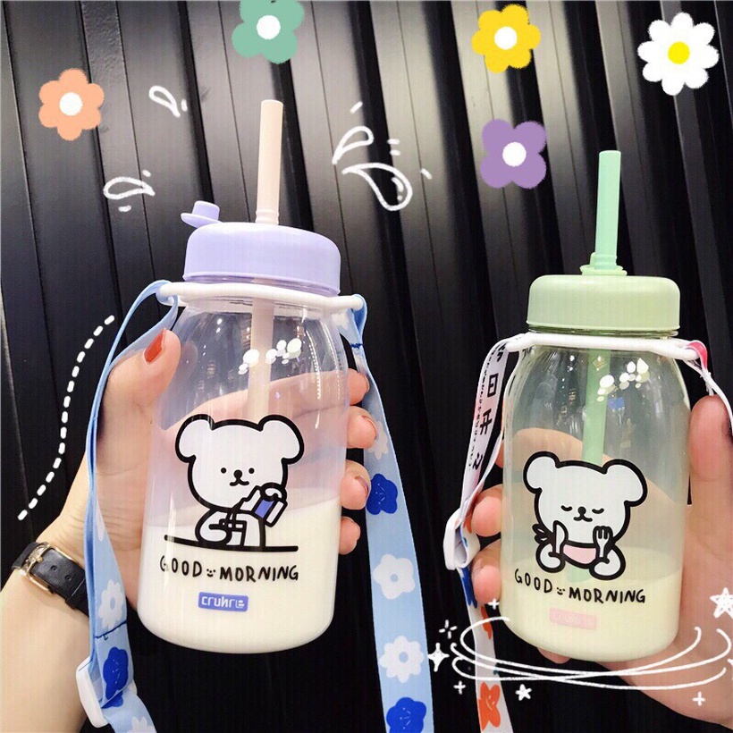 Cute Straw Water Cup Student Creative Plastic Cup Can Be Slung Personality Trend Water Bottle