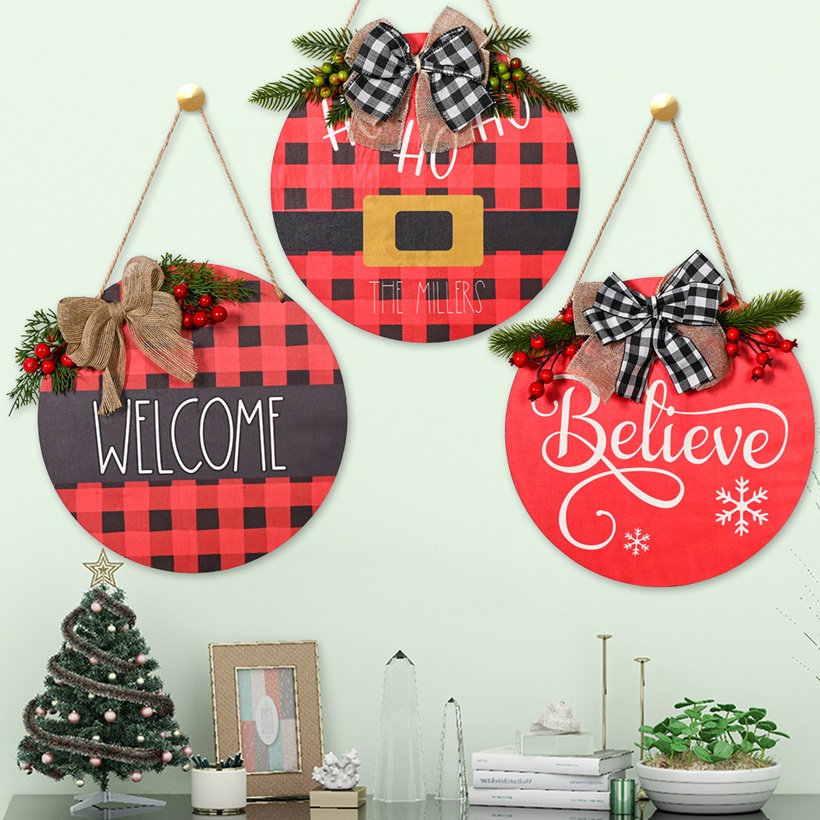 Christmas Red Bow Plaid Doorplate Decoration