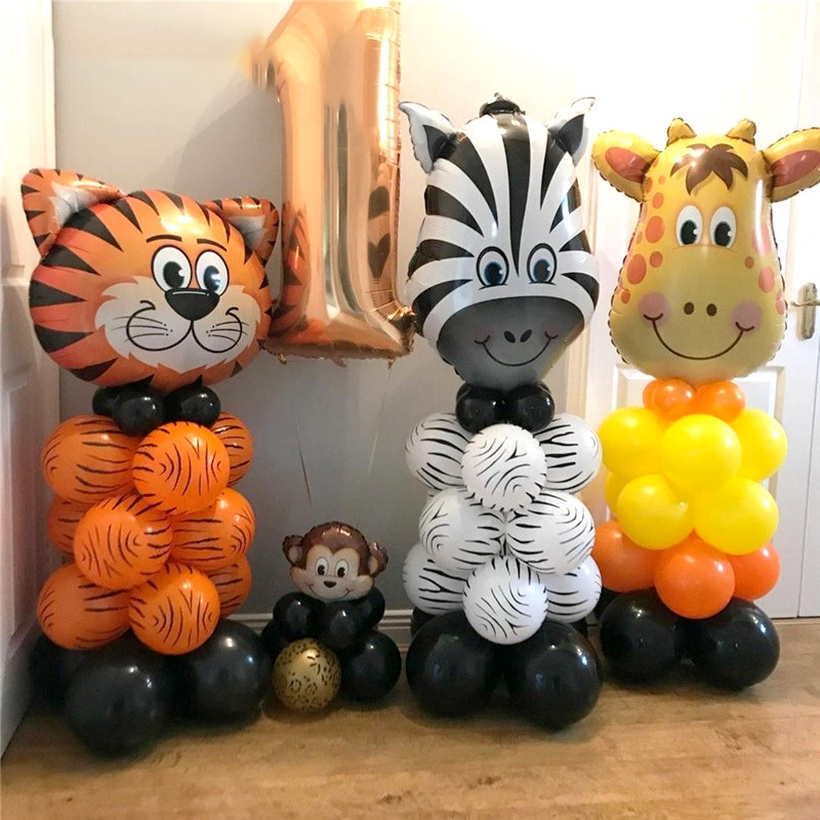 Hot Selling Animal Tiger Lion Head Aluminum Film Balloon Theme Decoration Cartoon Forest Air Balloon