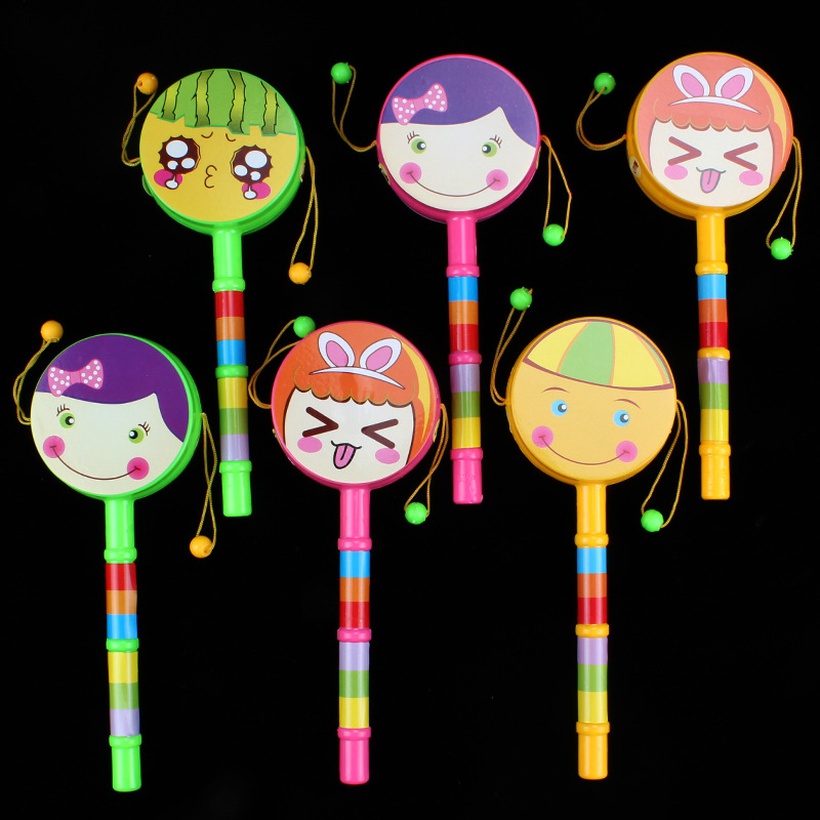 Cartoon Patterns Smiley Face Rattle Doublesided Wave Drummer Rattle Plastic Baby Toy