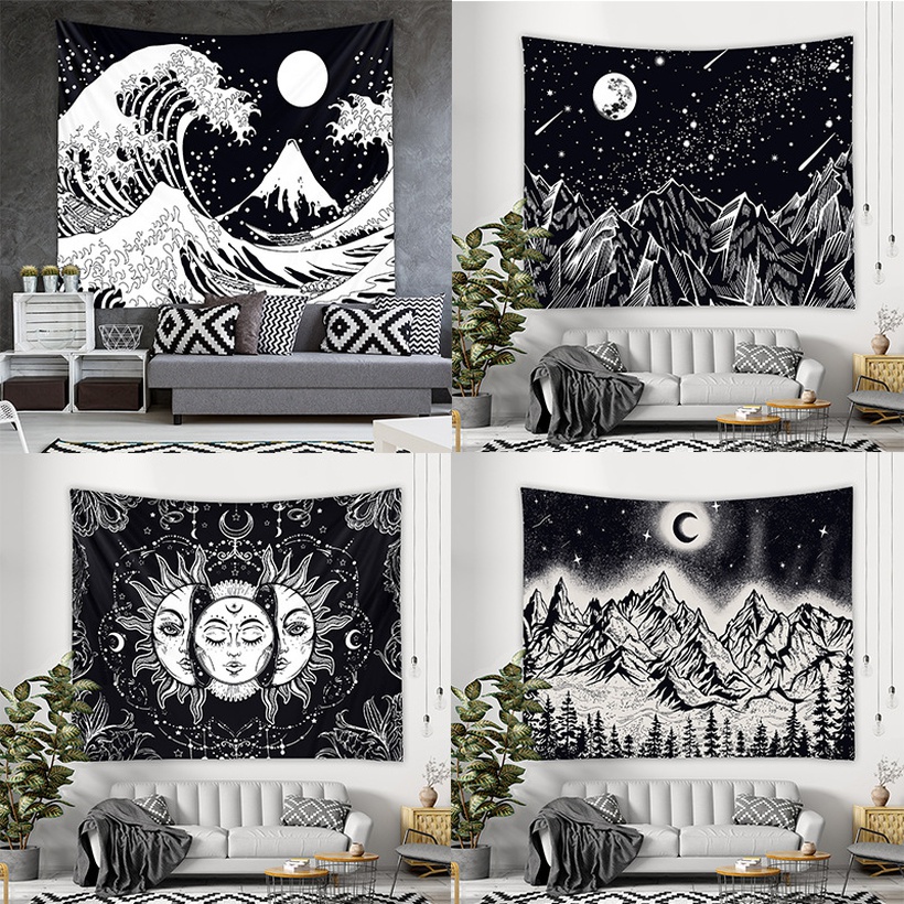 Bohemian Style Black And White Printed Tapestry