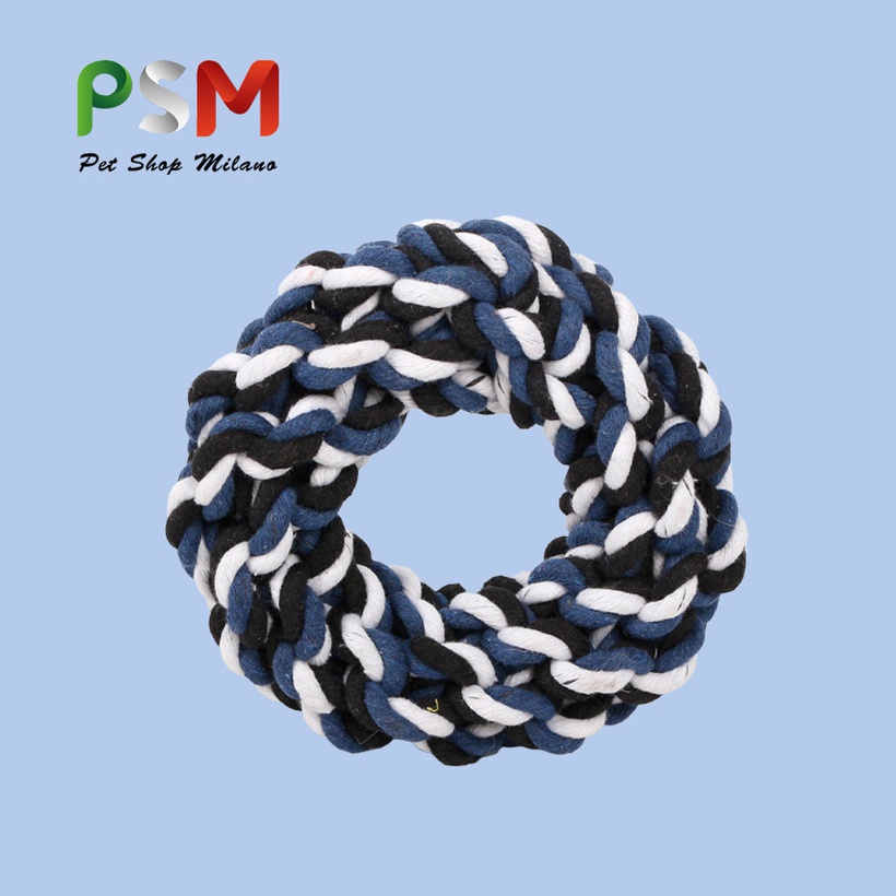 Pet Rope Knot Toy Handmade Cotton Woven Cotton Rope Donut Interactive Training Rope Cleaning Molars