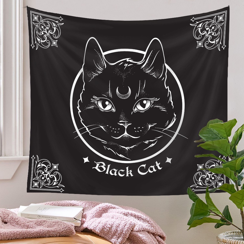 Bohemian Black Cat Tapestry Background Wall Decoration