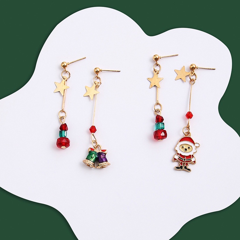 Christmas Earrings New Products Asymmetric Earrings Christmas Tassel Dripping Oil Bell Pendant Earrings