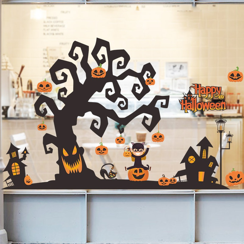 Cartoon Pumpkin Lamp Wall Sticker