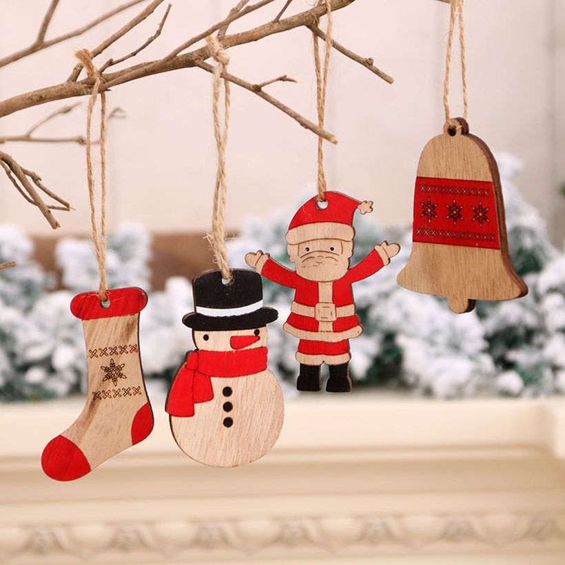 Christmas Painted Wooden Small Pendants Christmas Tree Twine Pendants