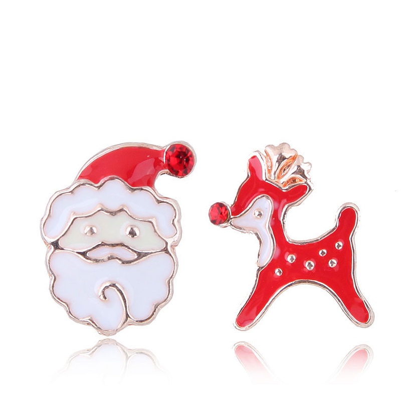Korean Fashion Sweet Ol Metal Concise Christmas Series Asymmetrical Personality Stud Earrings