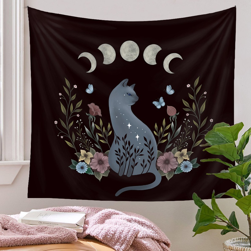 Bohemian Moon Cat Tapestry Home Background Decoration