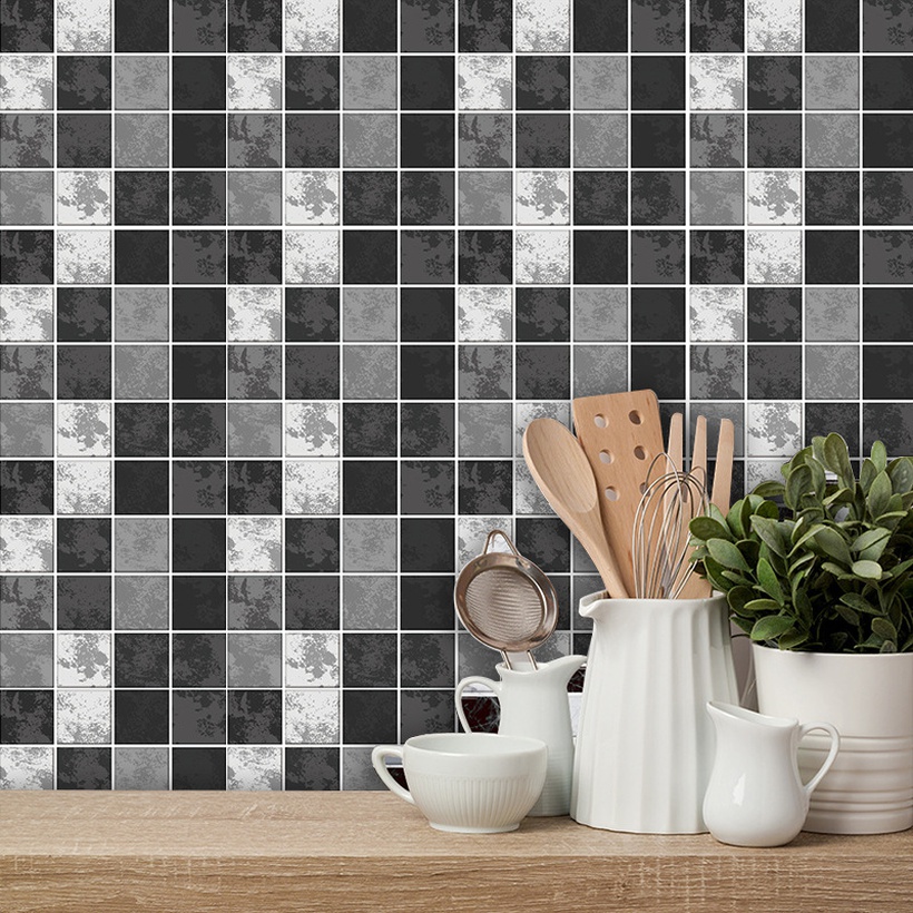 Fashion Contrast Color Black Grey Lattice Tile Wall Stickers