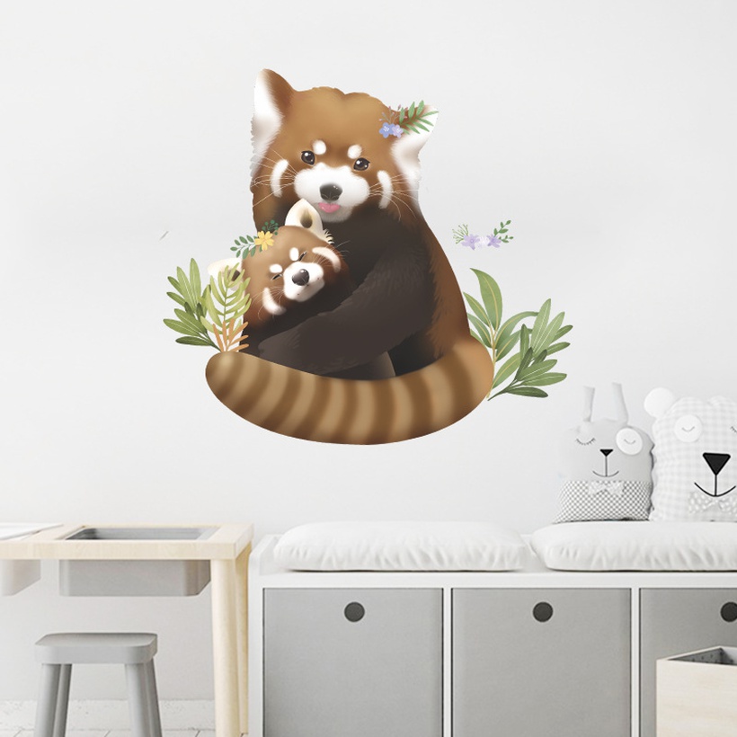 New Cartoon Little Raccoon Mother And Child Wall Sticker