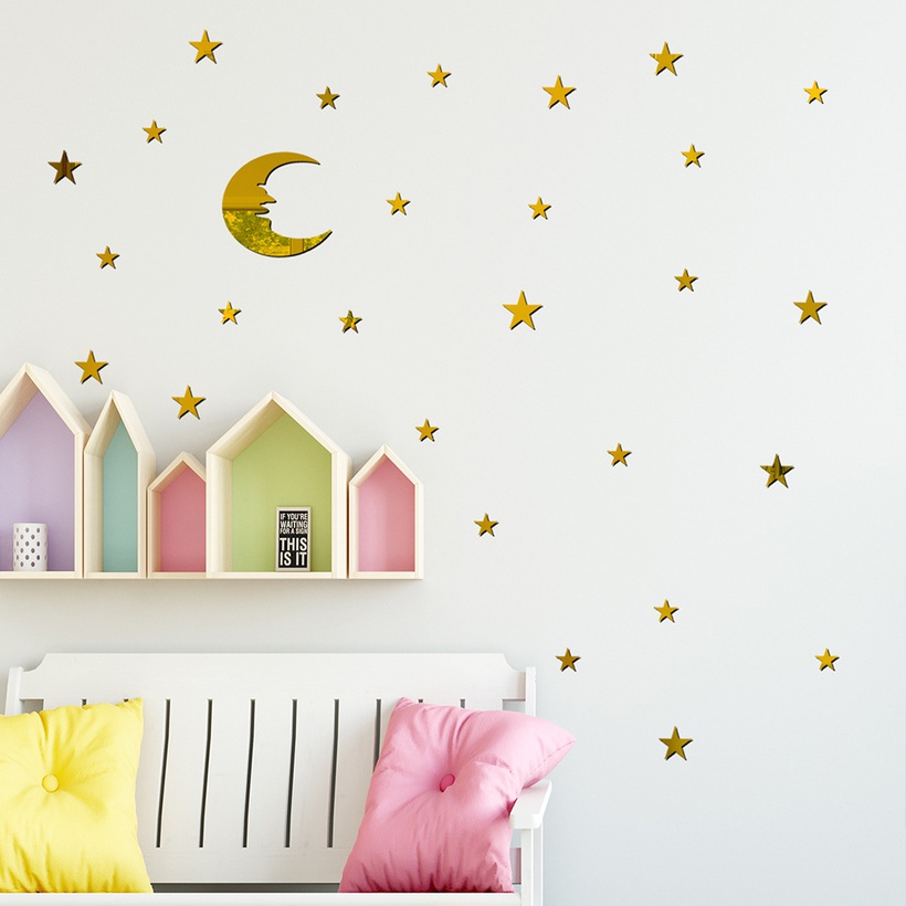 New Fashion Acrylic Mirror Star Moon Sticker