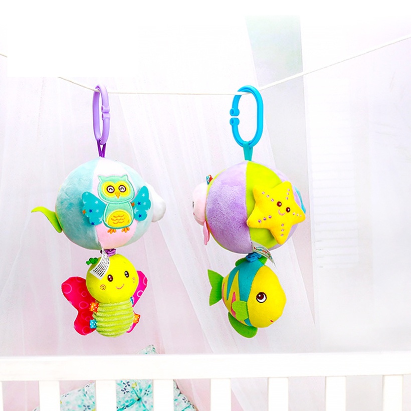 Creative Threedimensional Animal Baby Music Pull Bell Cloth Ball Bed Hanging Plush Bed Bell
