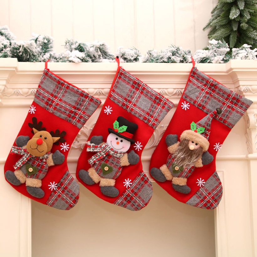 Cartoon Fashion Threedimensional Large Santa Claus Bells Plaid Socks