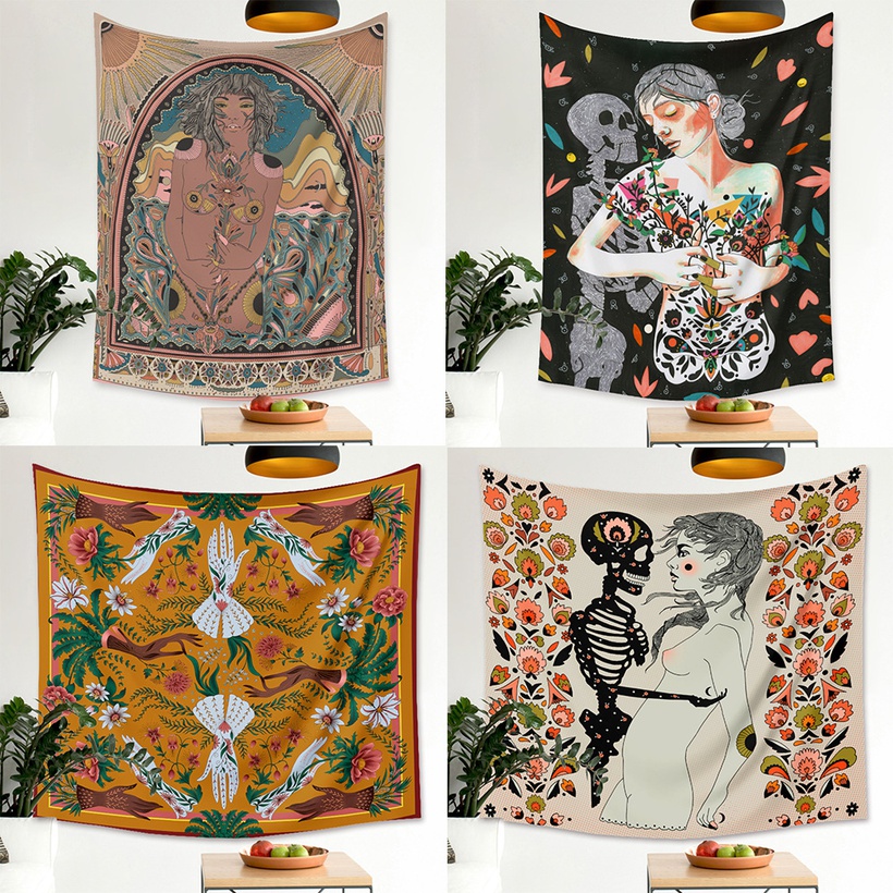 New Flower Girl Skull Printing Home Decoration Tapestry