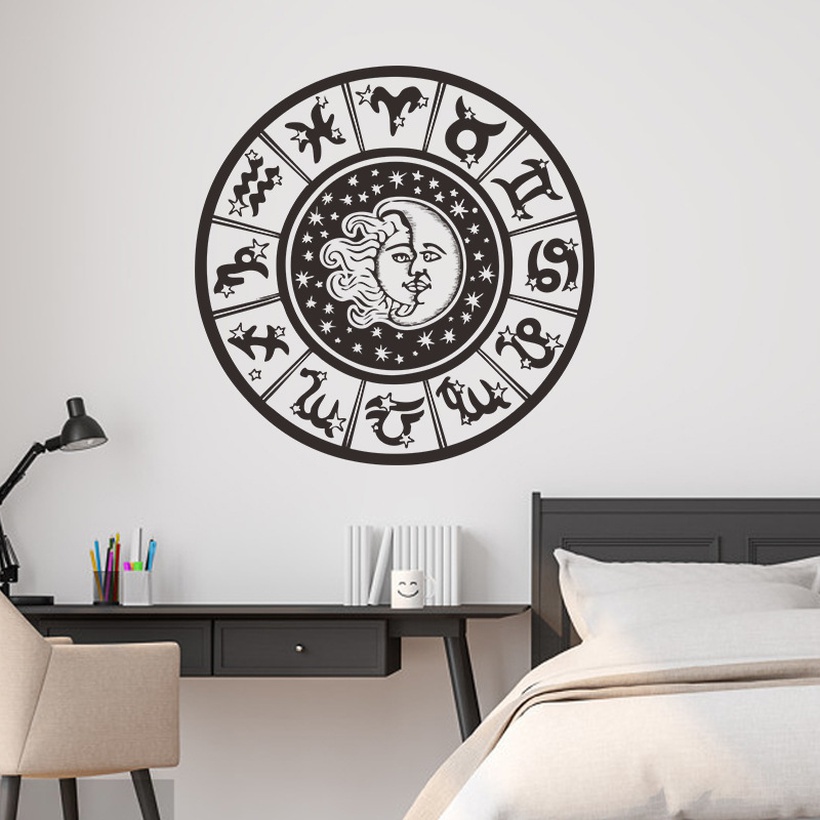 New Simple Round Twelve Constellations Sun Moon Wall Stickers