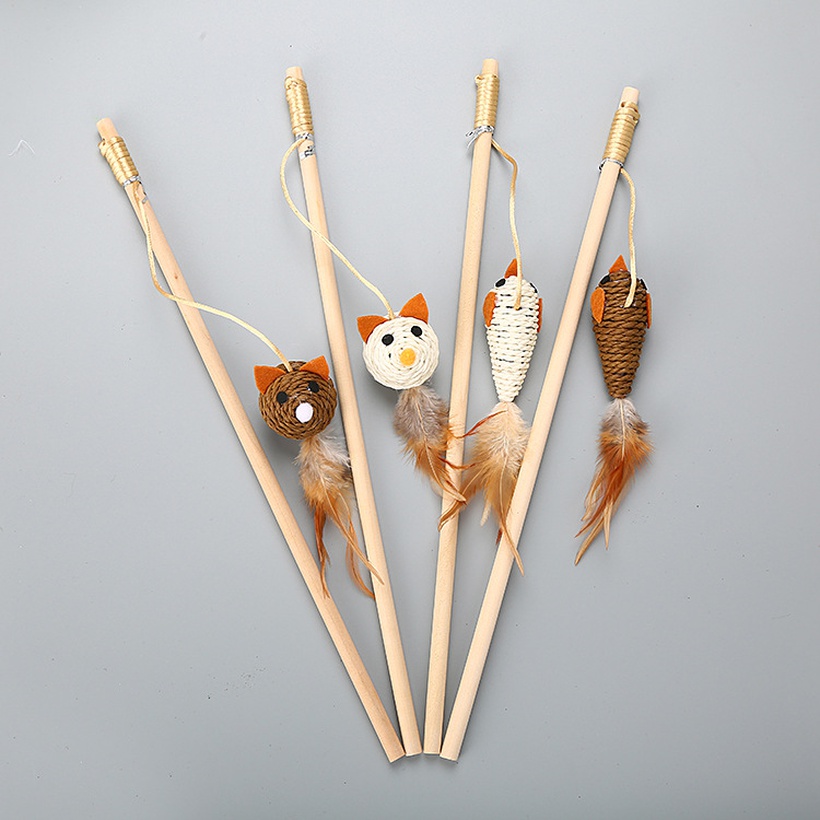 Pet Toys Bird With Bell Wooden Pole Funny Cat Stick Funny Cat Stick Cat Toy