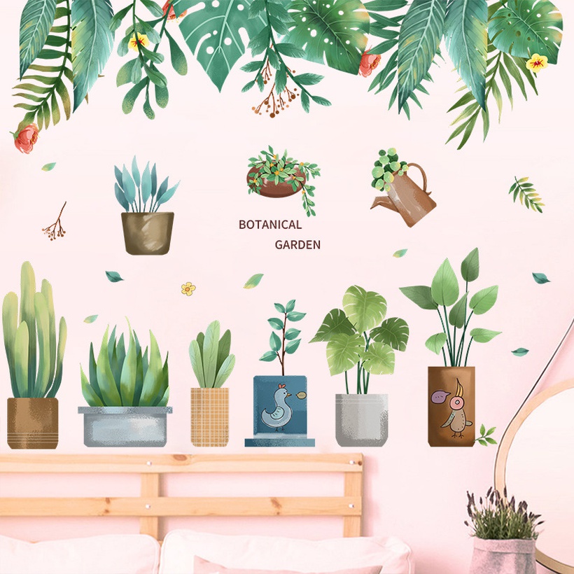 New Tropical Green Plant Potted Succulent Leaf Bedroom Porch Wall Sticker