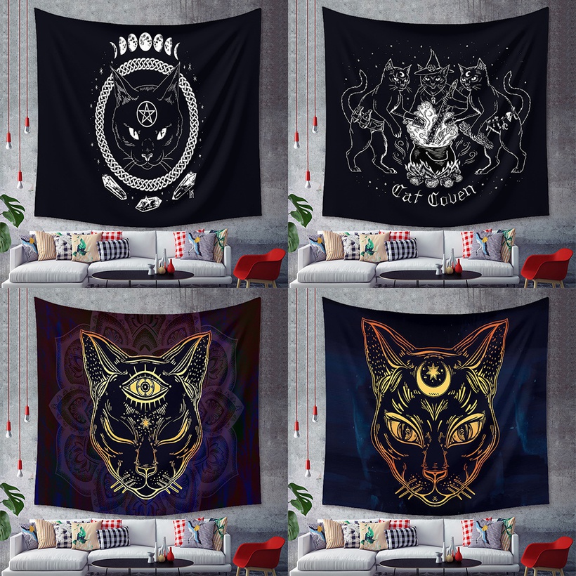 Fashion Black Cat Animal Tapestry Background Cloth Home Decoration