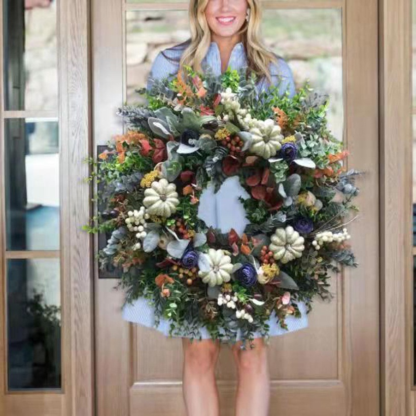 Autumn Eucalyptus Colored Pumpkin Wreath
