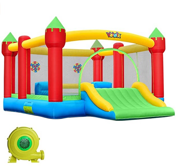 Fun Bounce Area with Basketball Hoop Valwix Inflatable Bounce House w/ Blower & Ball Pit for Kids 3-5 y/o Commercial Grade Bouncer w/ Waterslide & Pool for Wet Dry Combo Playhouse w/ Repair Kits 