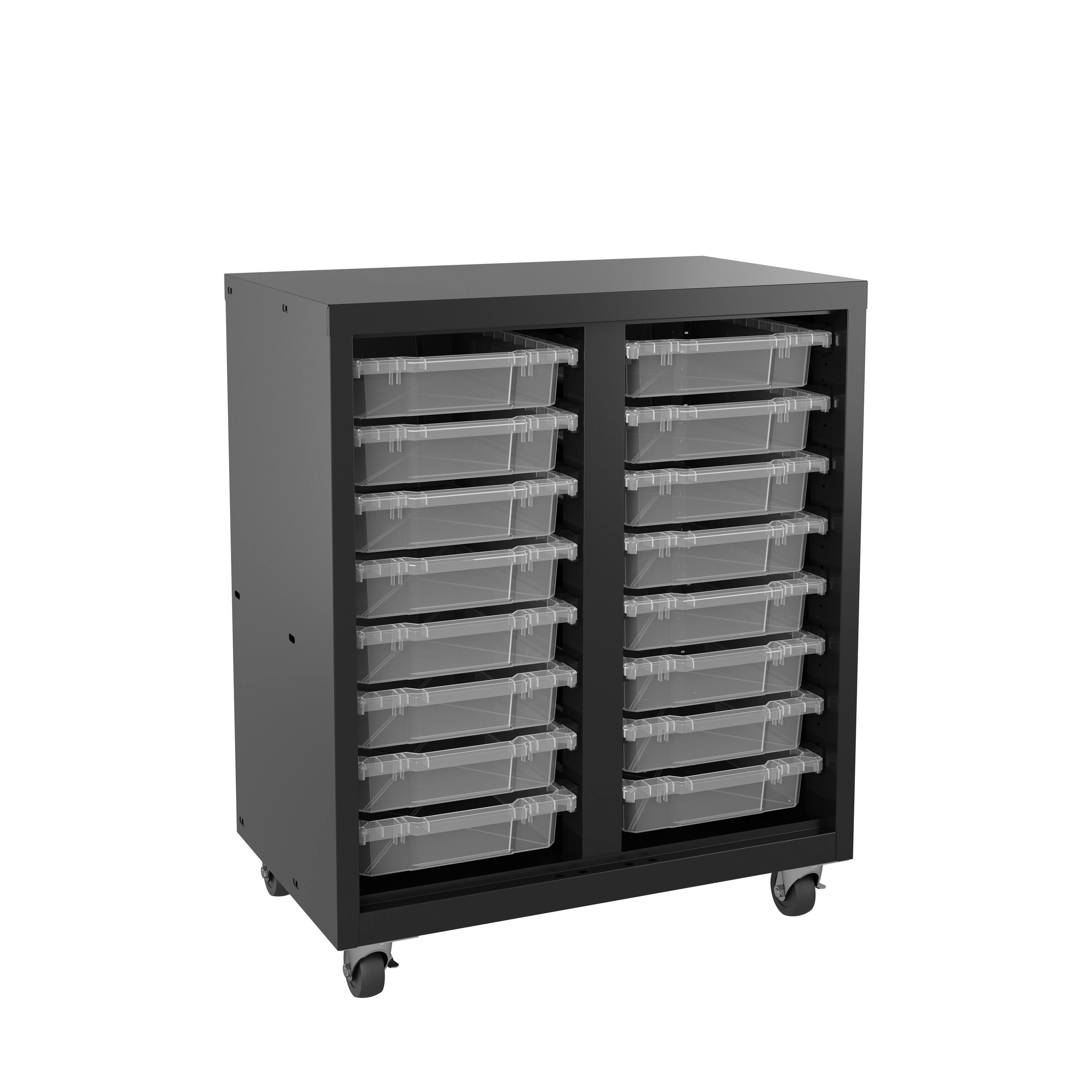 Hirsh Mobile Bin Storage with 16 Plastic Bins 36x30x18 Black