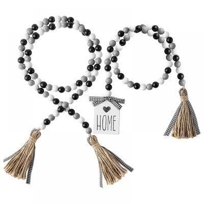 Home Decor Wood Bead Garland With Tassels Rustic Farmhouse Holiday Black White 2pcs Dakota Fields Hj004 - Home Decor Wood Bead Garland Home Decor Wood Bead Garland With Tassels Rustic Farmhouse Holiday Black White 2pcs Dakota Fields Hj004 - Home Decor Wood Bead Garland