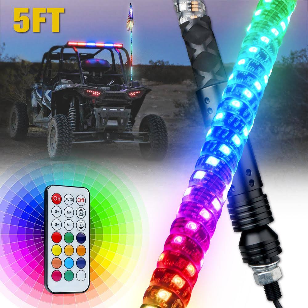 Xprite 5ft Spiral RGB LED Flag Pole Whip Light With Remote Control - HXF004