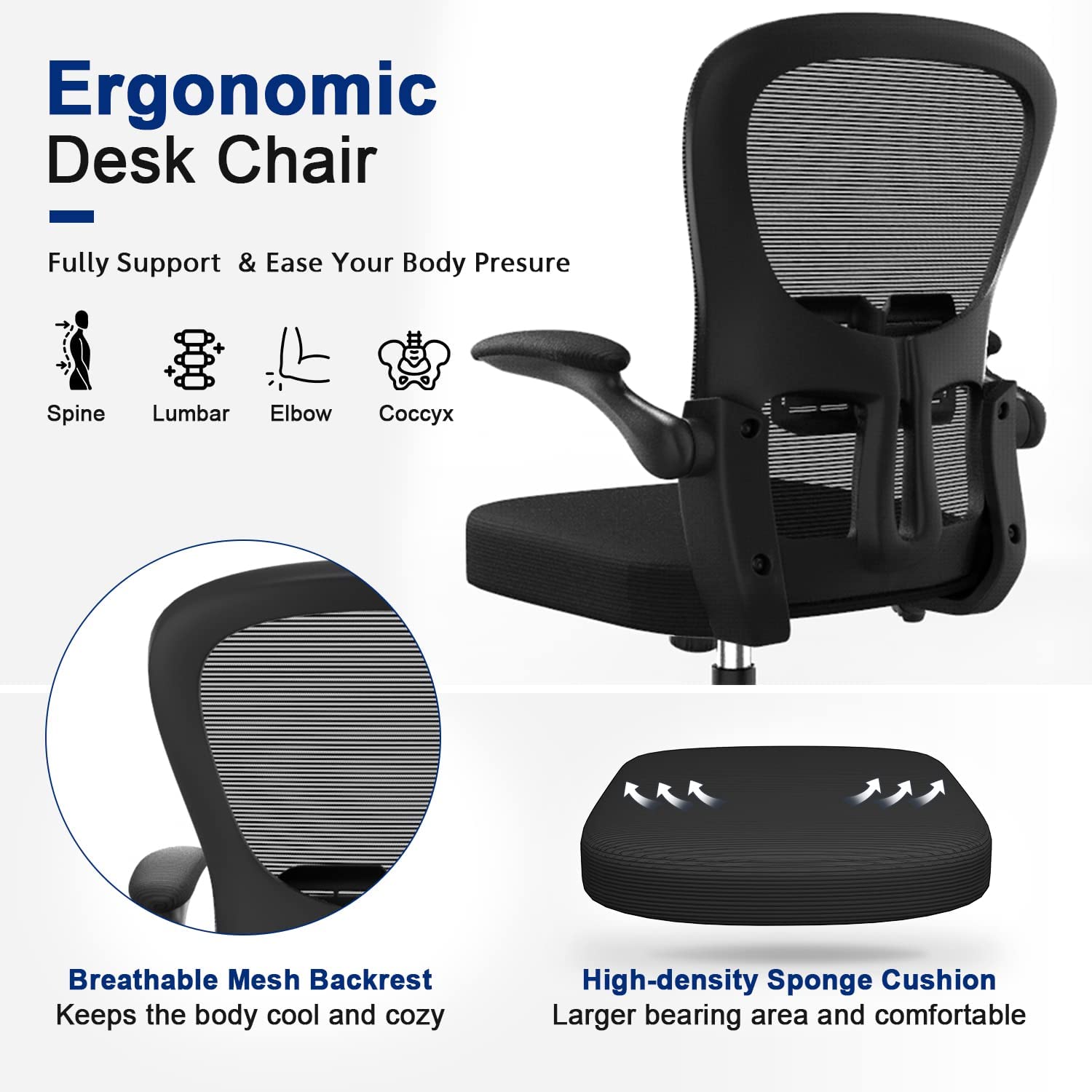 Office Chair Ergonomic Desk Chair with Flipup Armrest, Lumbar