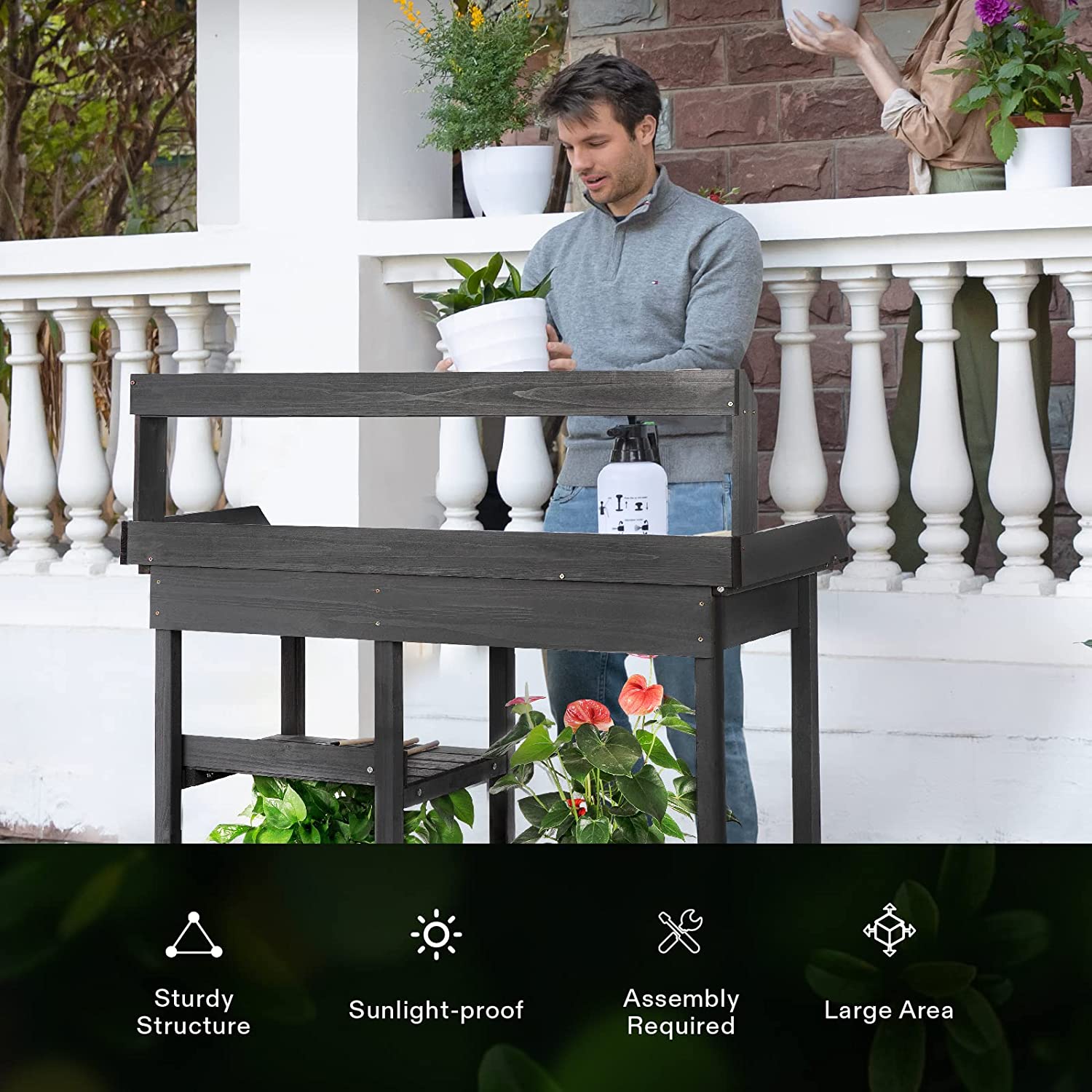 VIVOSUN Garden Potting Bench, Fir Wood Outdoor Prep Station with