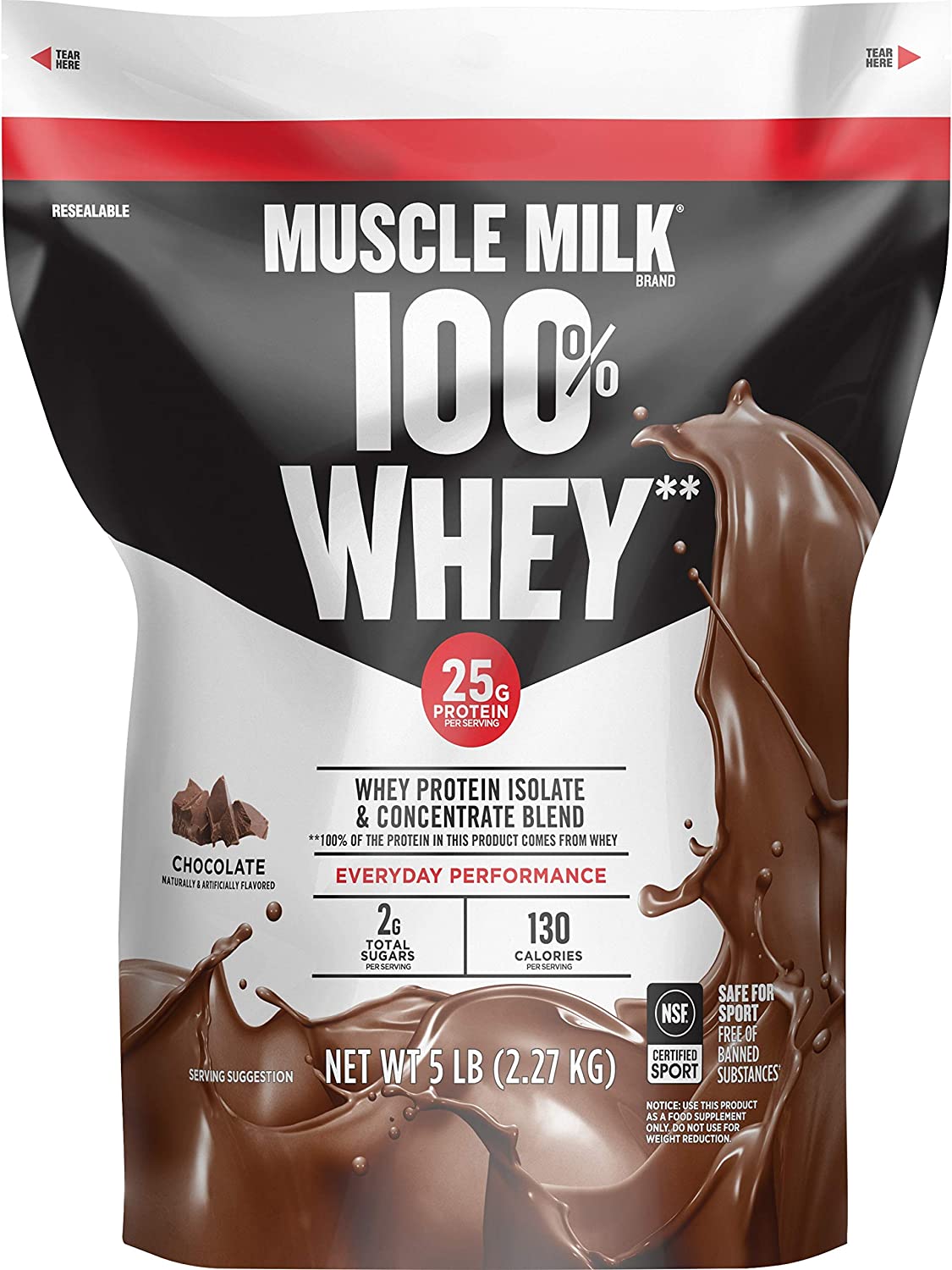 Muscle Milk 100 Whey Protein Powder, Chocolate, 25g Protein, 5 Pound