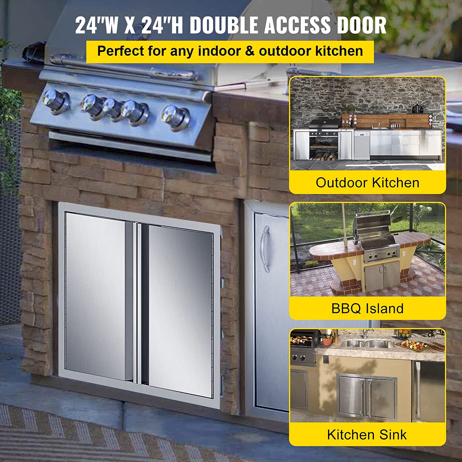 Mophorn BBQ Access Door 28 x 19 Inch, Double BBQ Door Stainless Steel
