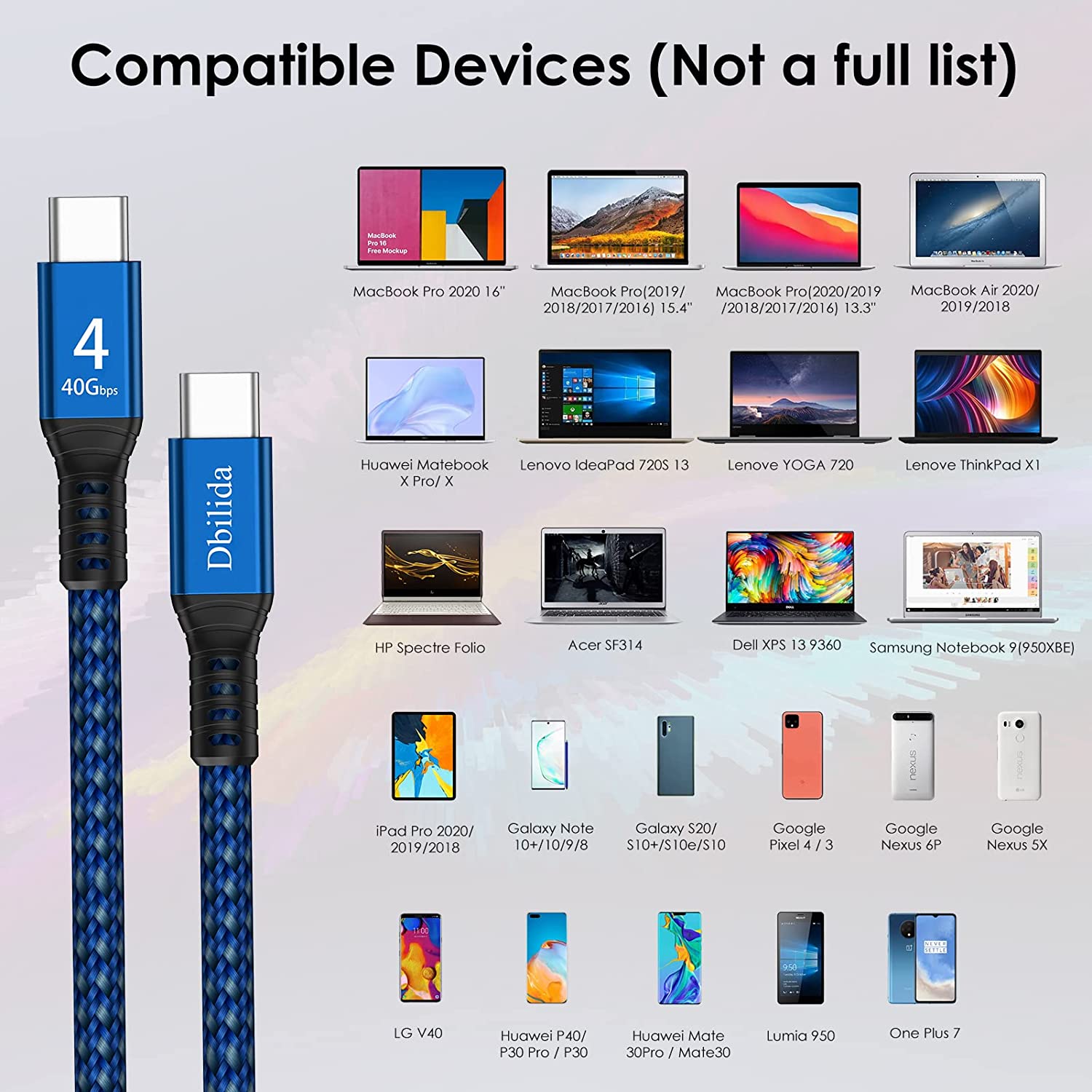 Hub USB C Cable for Thunderbolt 4 Cable 2.3ft 8K Display Compatible with Thunderbolt 3 Cable USB4 SSD 40Gbps Dbilida Nylon Braided 40Gbps USB C Cable with 100W PD Docking and More 