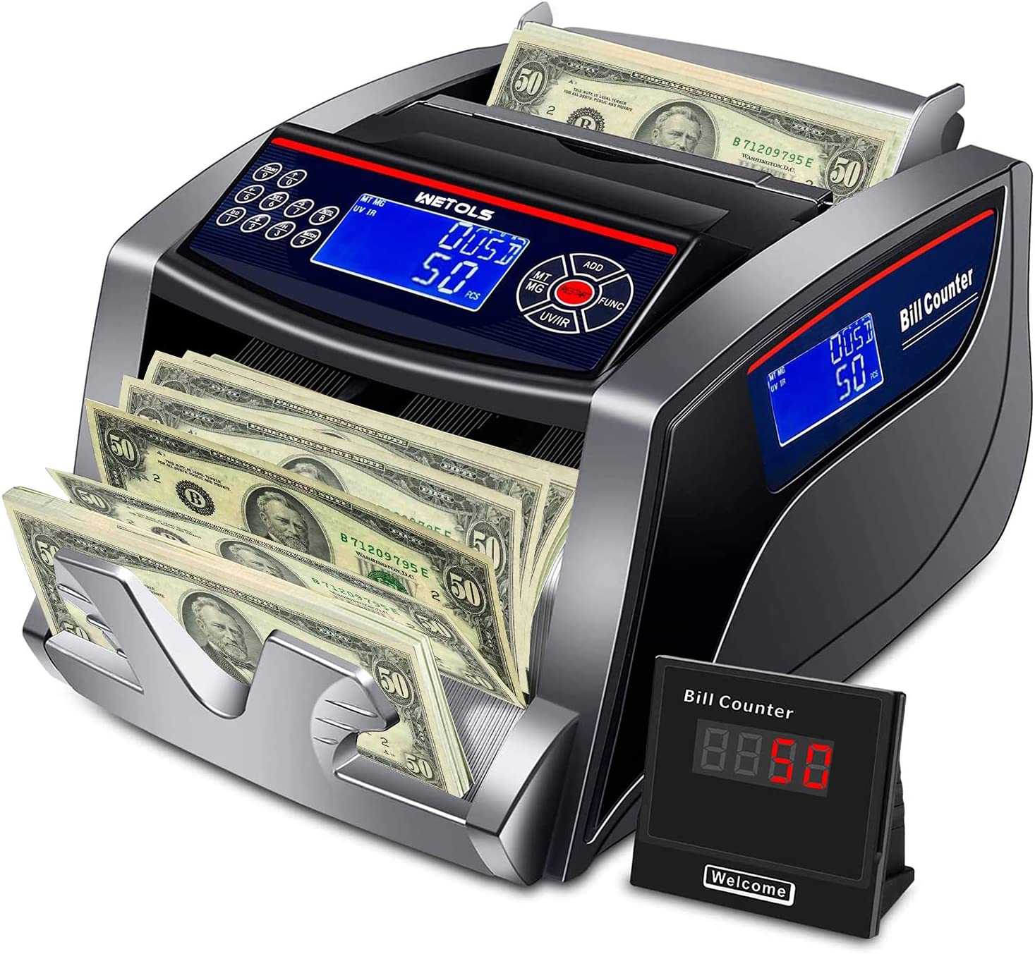 Gold Money Counter Machine with Manual Value Count US Currency UV/MG/IR Counterfeit Detector Add & Batch Modes,Fast Counting Speed 1,000 Bills a Minute Gold 