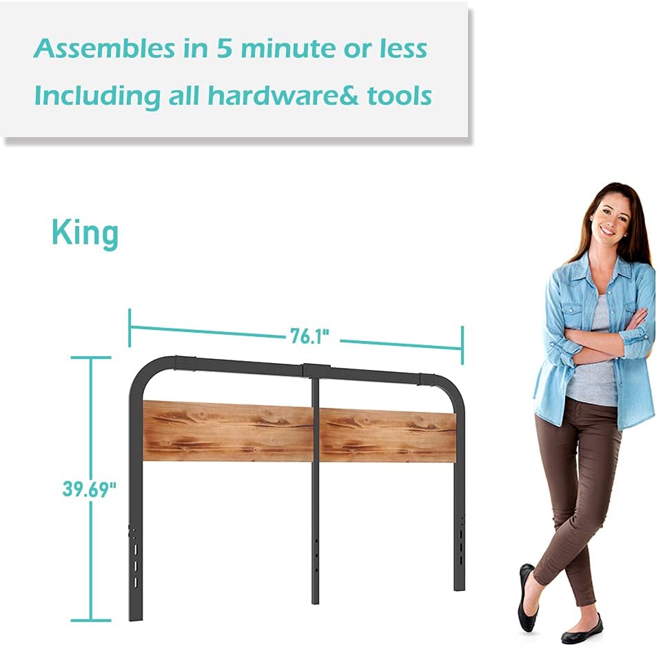 Queen Size Headboard, BOSRII Rustic Solid Wood and Metal Headboard