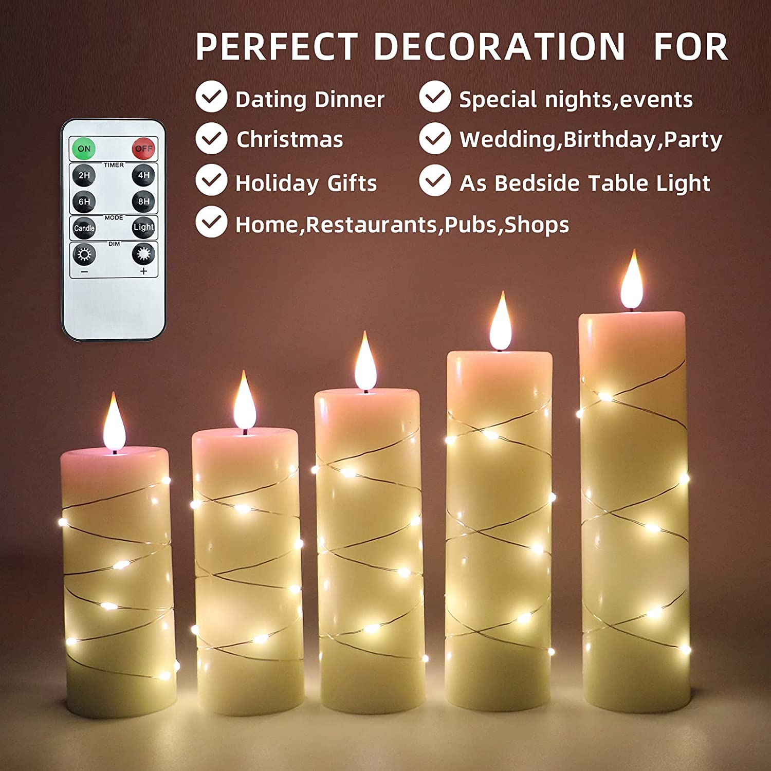 Flickering Flameless Candles with Embedded Starlight String,3D Teardrop