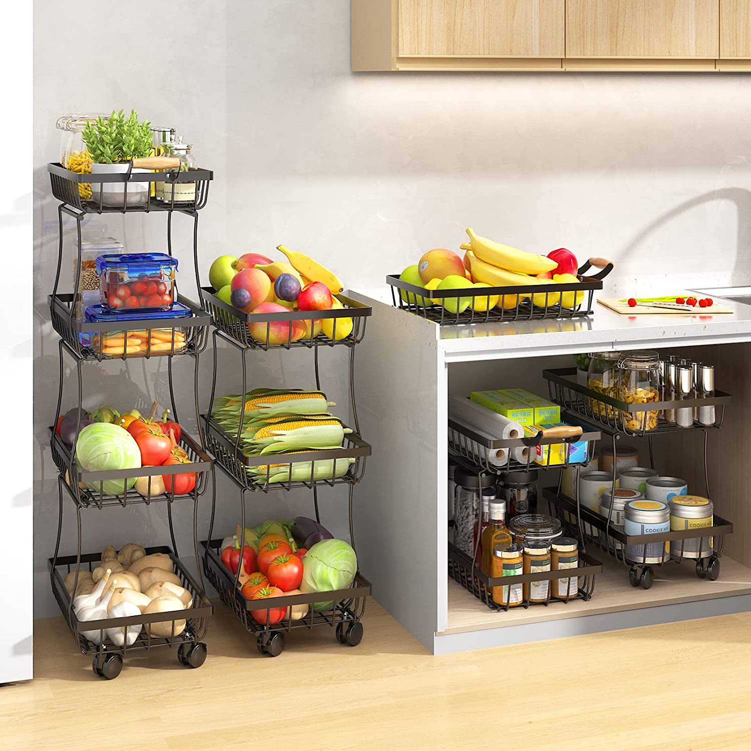 Fruit Basket for Kitchen, CHLORYARD Detachable 4-Tier Vegetable Storage ...
