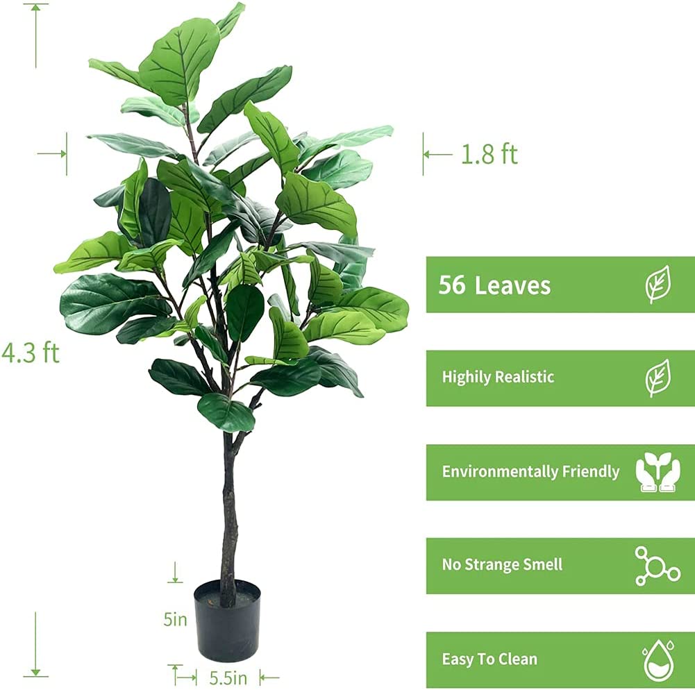 Phimos 4.5ft Artificial Plant Fiddle Leaf Fig Tree Fake Tree in Pot