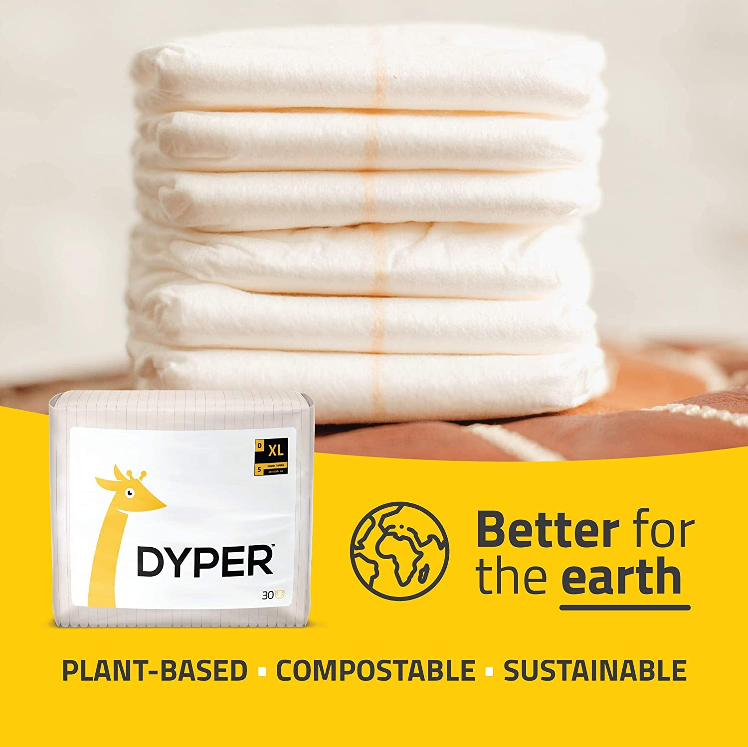 DYPER Bamboo Baby Diapers Size 4 Natural Honest Ingredients Cloth Alternative Day