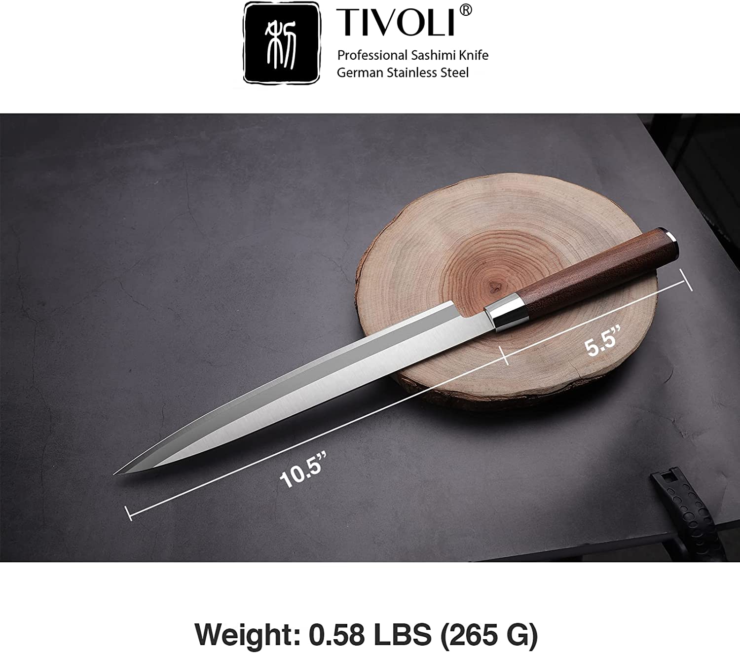 TIVOLI Sashimi Knife 10.5" Yanagiba Single Bevel Sushi Knife Japanese