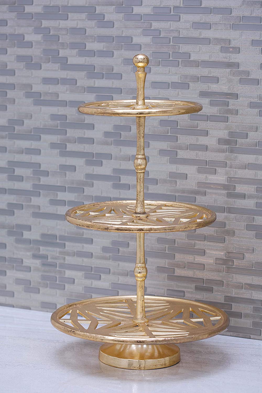 Deco 79 Aluminum 3Tier Tray Stand, Gold The Tea Scape
