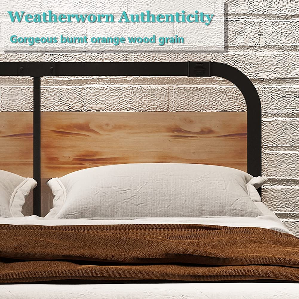 Queen Size Headboard, BOSRII Rustic Solid Wood and Metal Headboard