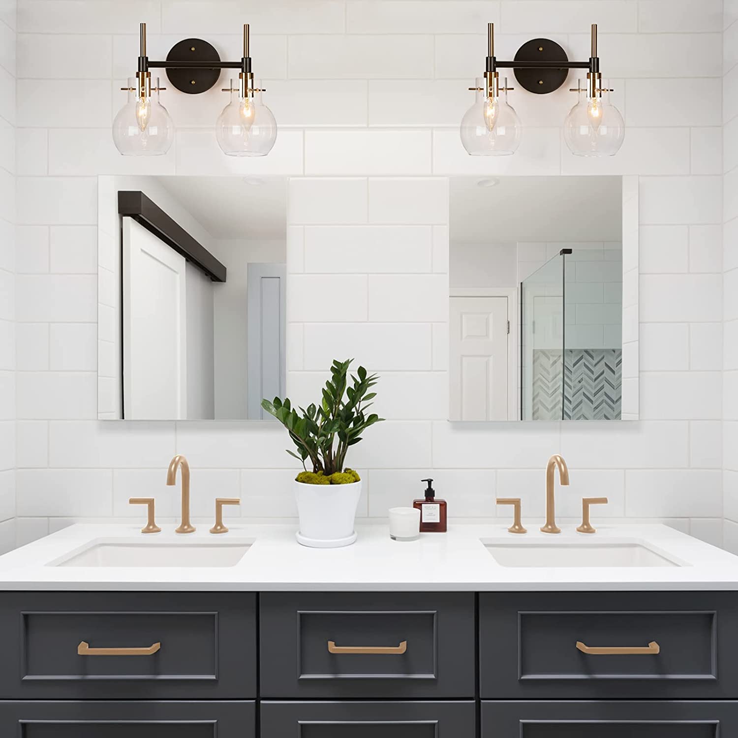Bathroom Vanity Light, 2-Light Black Gold Bathroom Light Fixtures Over