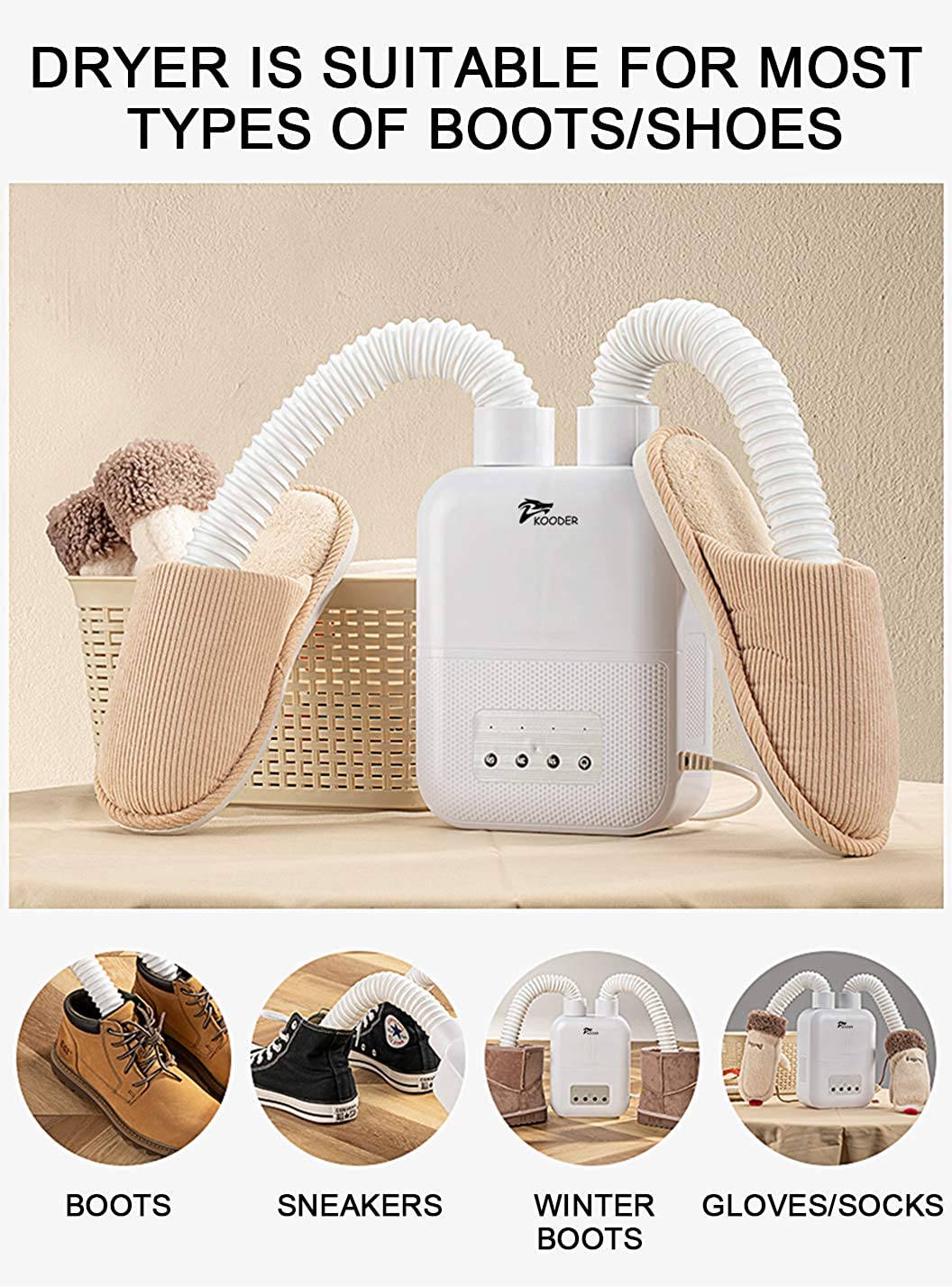 Kooder boot dryer,Shoe Dryer and Glove Dryer with Timer,Quick Drying