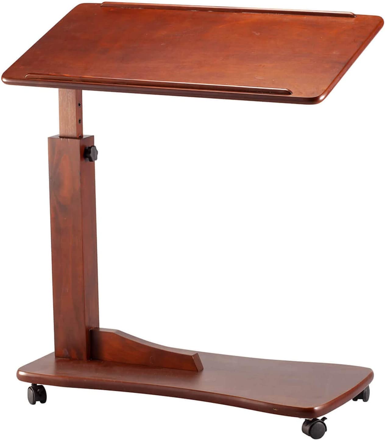 OakRidge Height Adjustable Bedside Tray Table with Wheels, Walnut The
