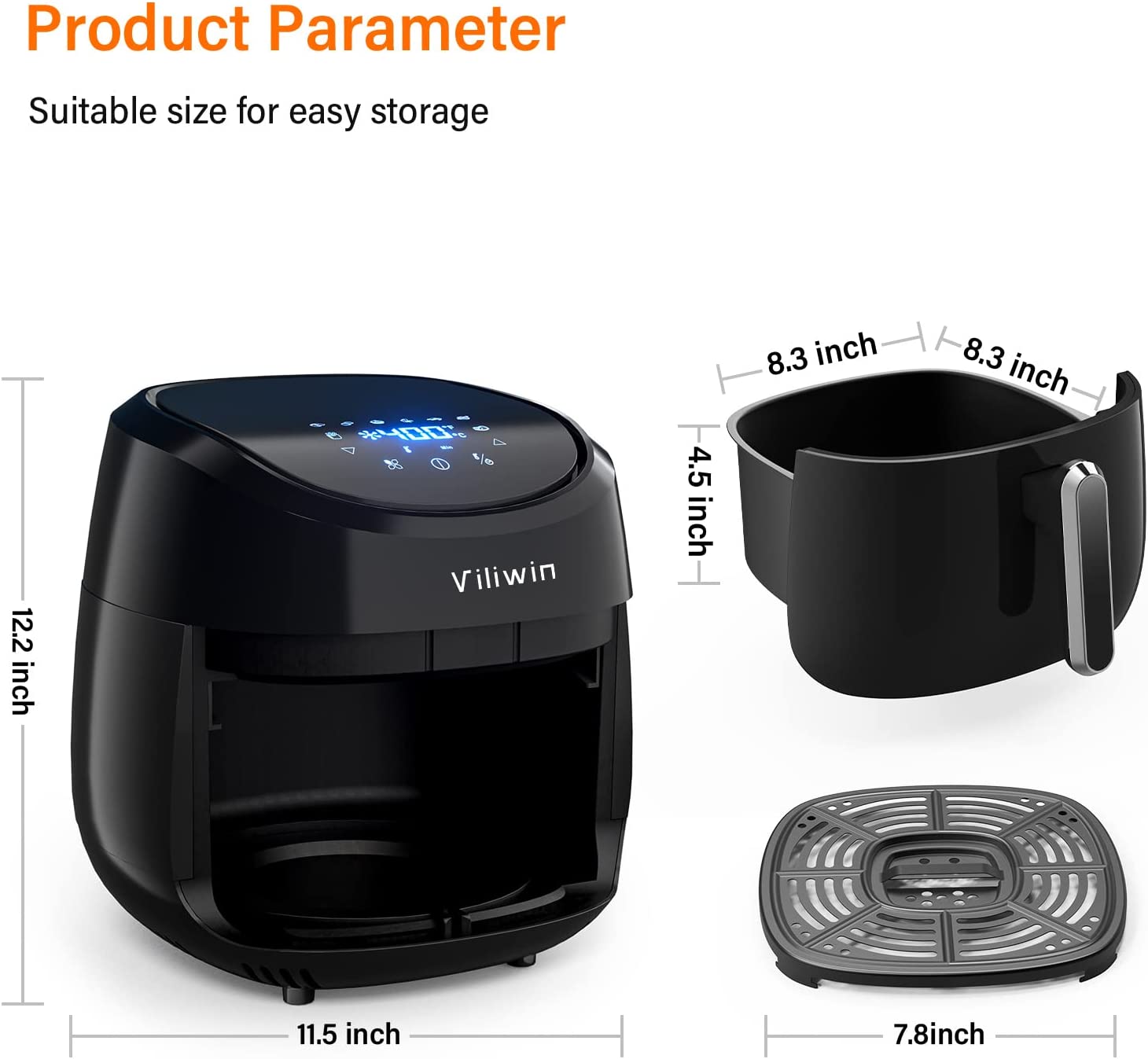 VILIWIN Air Fryer 4.5 QT Airfryer Digital Air Fryer 8 Preset Menus Hot