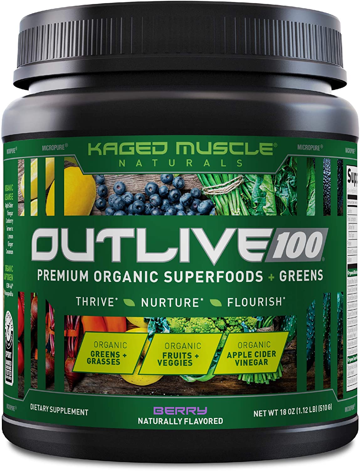 Kaged Muscle Outlive 100 Organic Superfoods and Greens Powder with